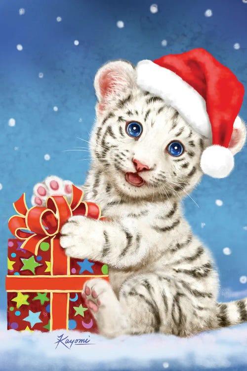 White Tiger Christmas Gift by Kayomi Harai wall art