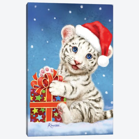 White Tiger Christmas Gift Canvas Print #KYI333} by Kayomi Harai Canvas Art Print