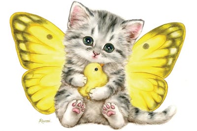 Yellow Butterfly Kitten by Kayomi Harai art print