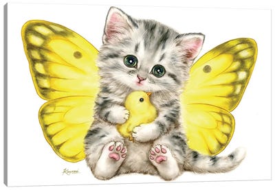 Yellow Butterfly Kitten Canvas Art Print - Kayomi Harai