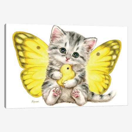 Yellow Butterfly Kitten Canvas Print #KYI339} by Kayomi Harai Art Print
