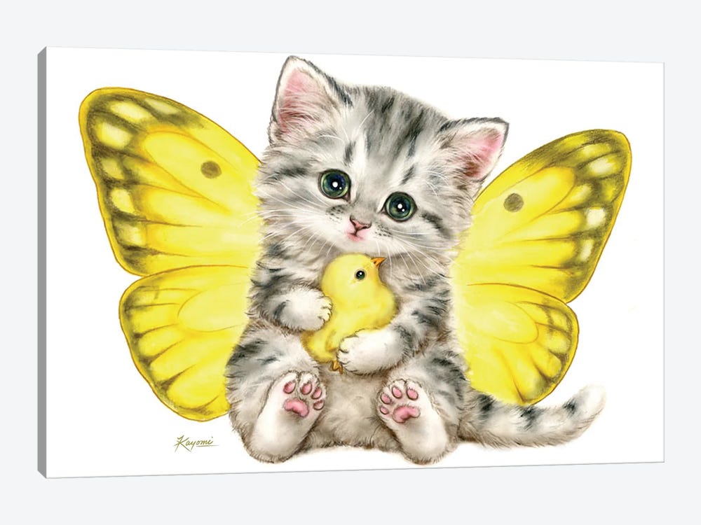 Yellow Butterfly Kitten by Kayomi Harai 1-piece Art Print