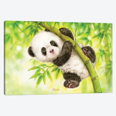 Sweet Panda Green Canvas Wall Art by Mimo Cadeaux