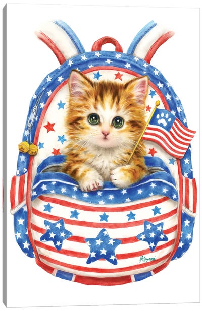 Backpack Patriotic Cat Canvas Art Print - Independence Day