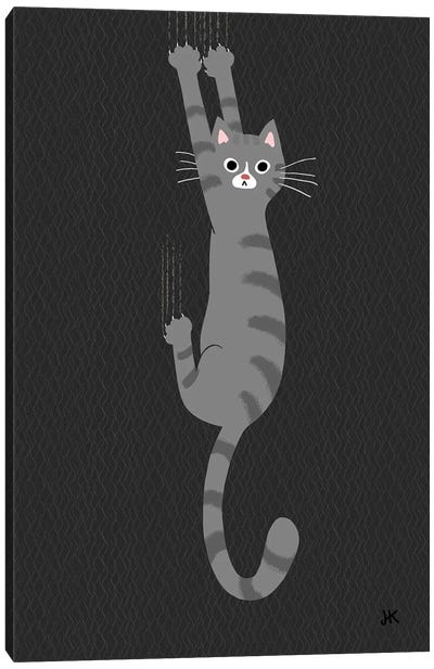 Grey Tabby Cat Hanging On Canvas Art Print - Jenn Kay