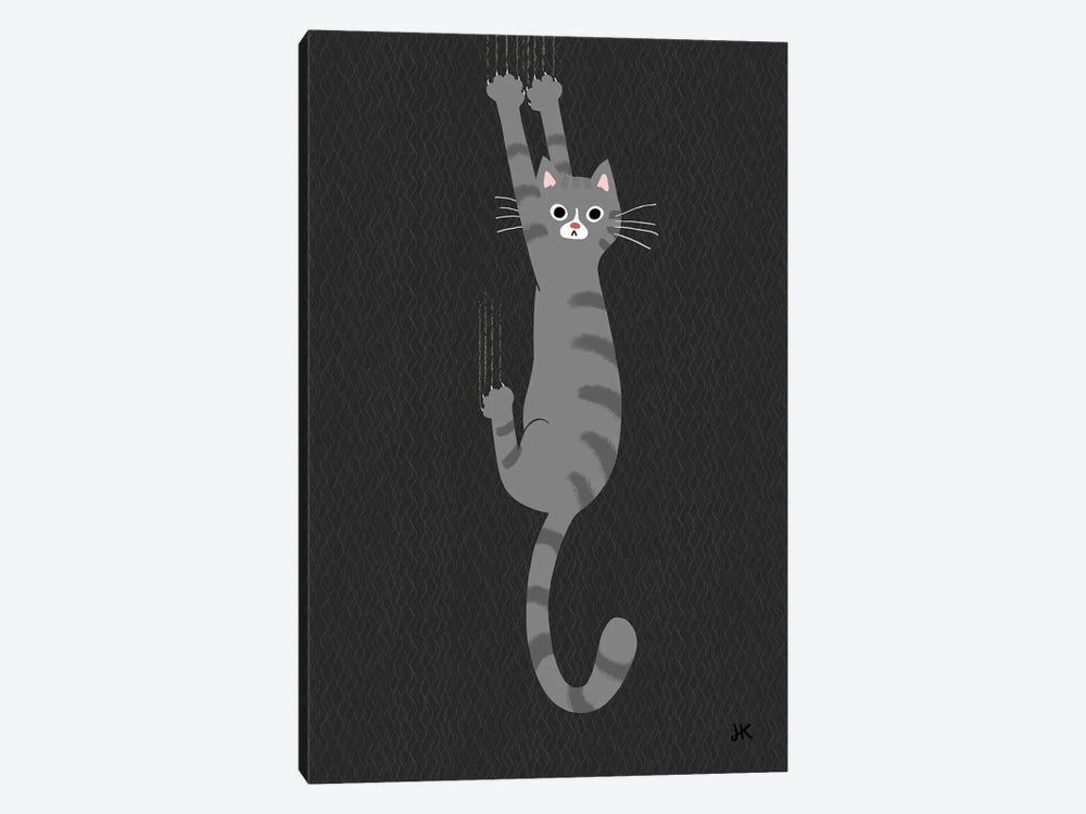 Grey Tabby Cat Hanging On by Jenn Kay 1-piece Canvas Wall Art