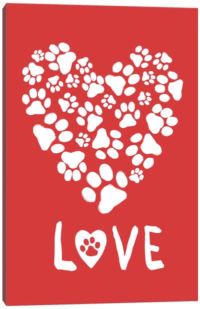Dog And Cat Paw Prints Heart Love Canvas Art Print - Pet Obsessed