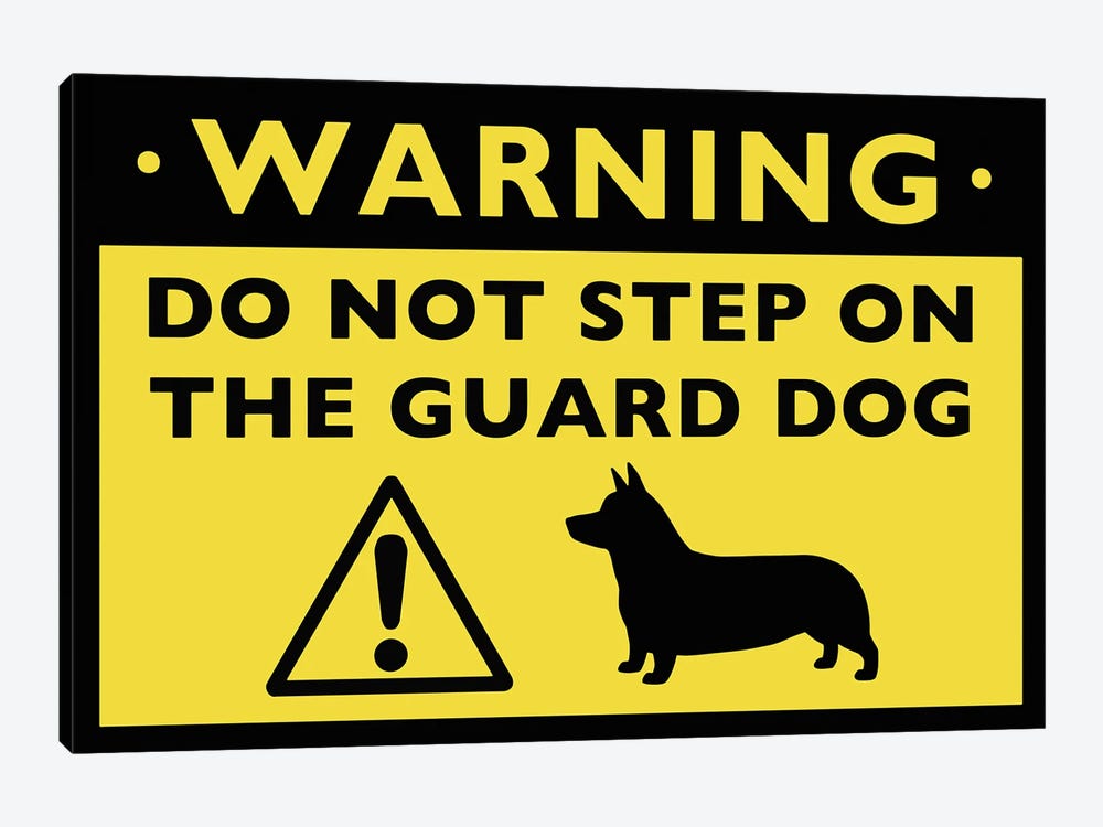 Corgi Guard Dog Warning Sign by Jenn Kay 1-piece Canvas Wall Art
