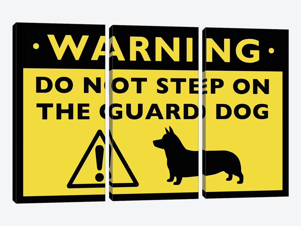 Corgi Guard Dog Warning Sign by Jenn Kay 3-piece Canvas Artwork