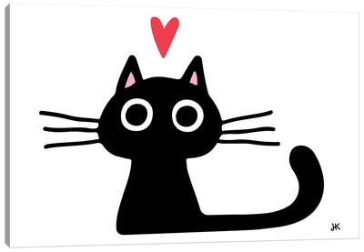 Wide Eyed Kitty Cat With Heart Canvas Art Print - Jenn Kay