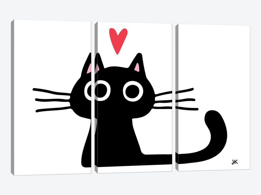 Wide Eyed Kitty Cat With Heart by Jenn Kay 3-piece Canvas Wall Art
