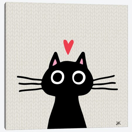 Quirky Black Kitty Cat With Heart Canvas Print #KYJ25} by Jenn Kay Canvas Artwork