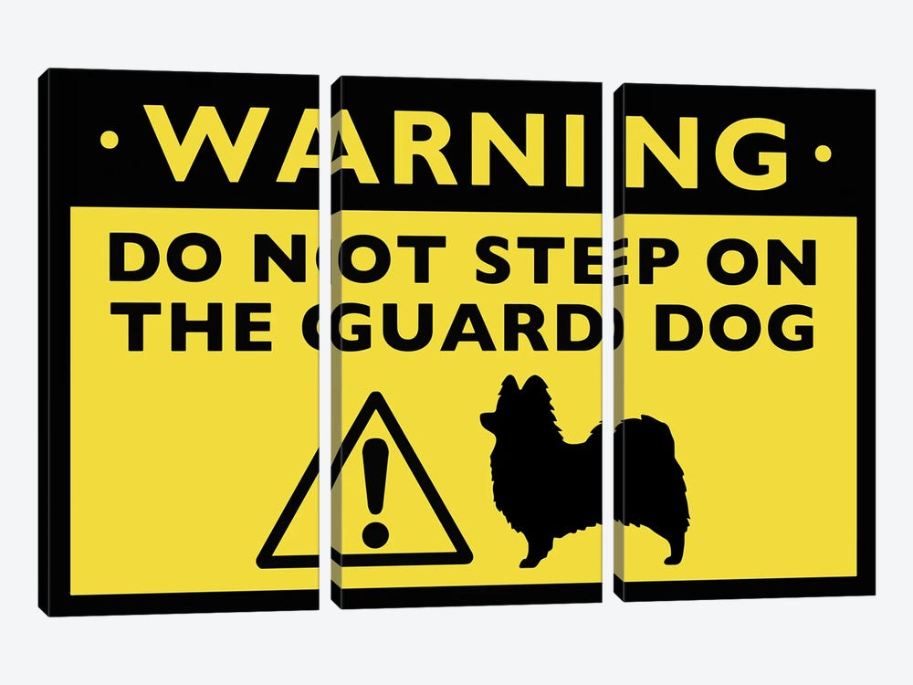 Papillon Humorous Guard Dog Warning Sign by Jenn Kay 3-piece Canvas Wall Art