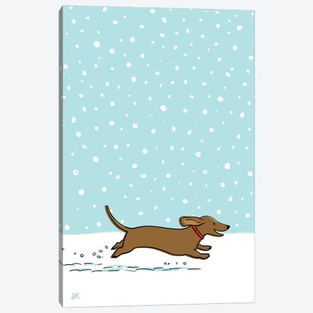 Winter Snow Wiener Dog Canvas Print #KYJ31} by Jenn Kay Canvas Wall Art