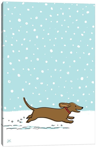 Winter Snow Wiener Dog Canvas Art Print - Jenn Kay