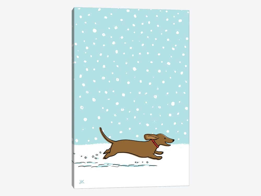Winter Snow Wiener Dog by Jenn Kay 1-piece Art Print