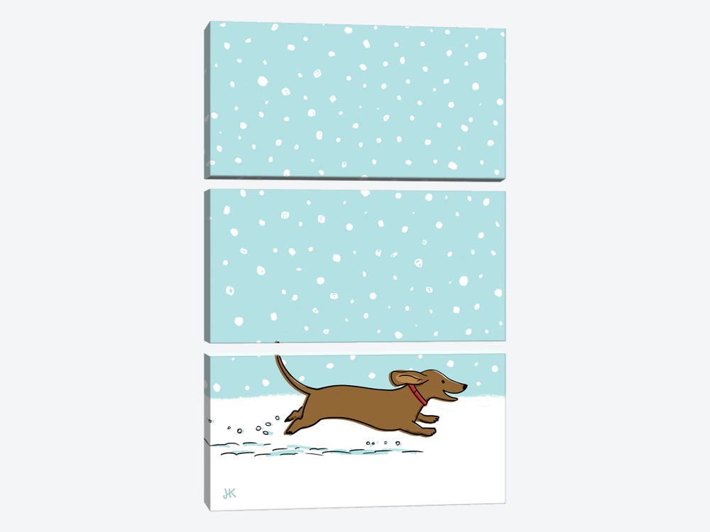 Winter Snow Wiener Dog by Jenn Kay 3-piece Art Print