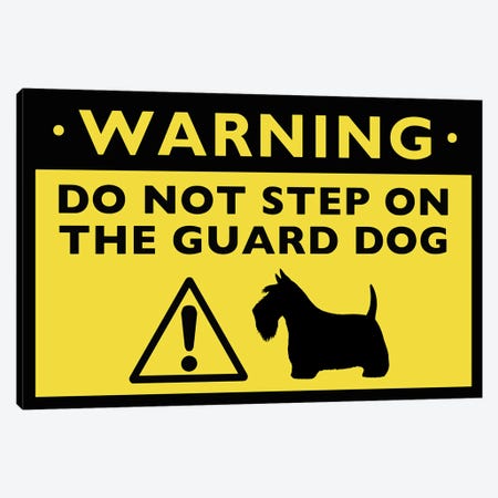 Scottish Terrier Humorous Guard Dog Warning Sign Canvas Print #KYJ33} by Jenn Kay Canvas Artwork