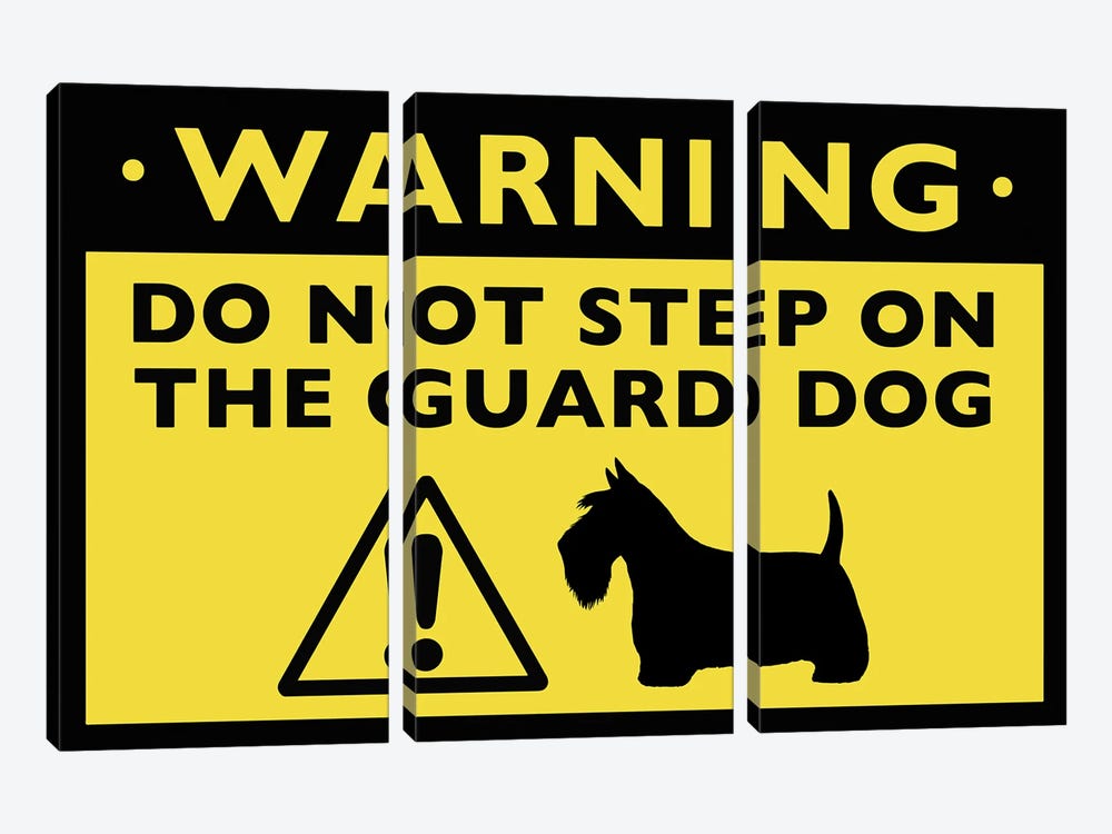 Scottish Terrier Humorous Guard Dog Warning Sign by Jenn Kay 3-piece Canvas Print