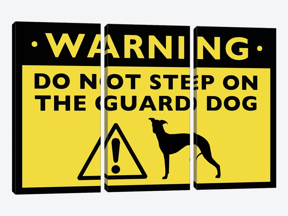 Whippet Humorous Guard Dog Warning Sign by Jenn Kay 3-piece Canvas Artwork