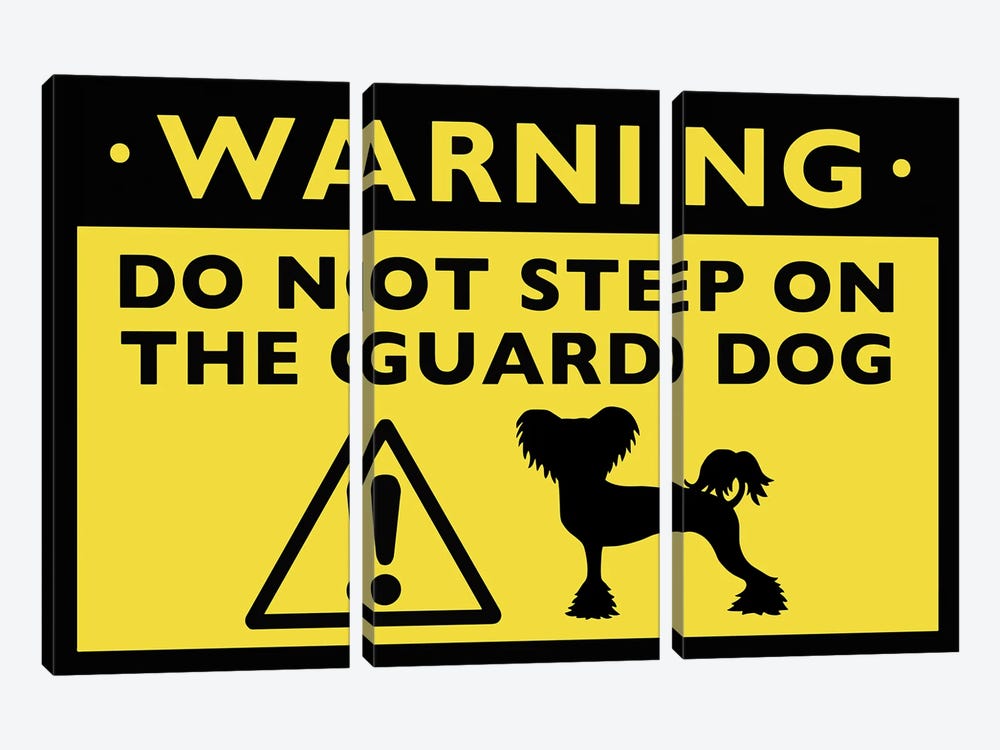 Chinese Crested Humorous Guard Dog Warning Sign by Jenn Kay 3-piece Canvas Artwork