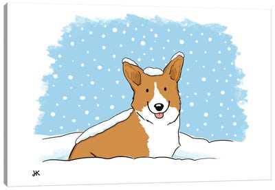 Corgi In The Snow Canvas Art Print - Jenn Kay