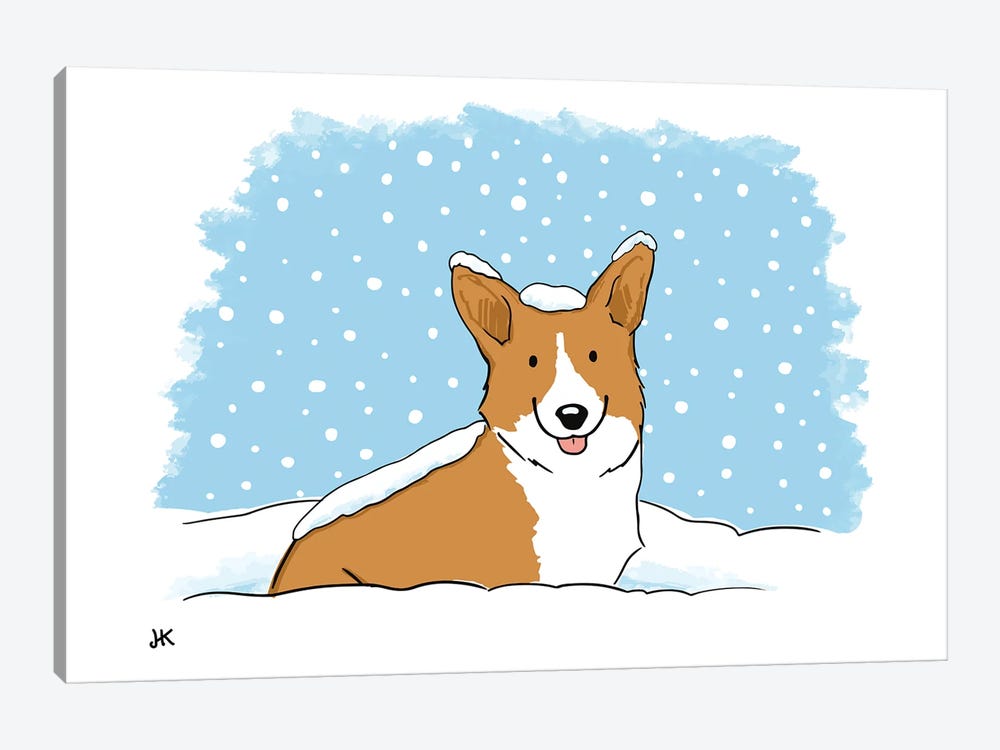 Corgi In The Snow by Jenn Kay 1-piece Art Print