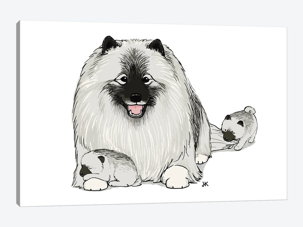Keeshond With Puppies by Jenn Kay 1-piece Canvas Artwork