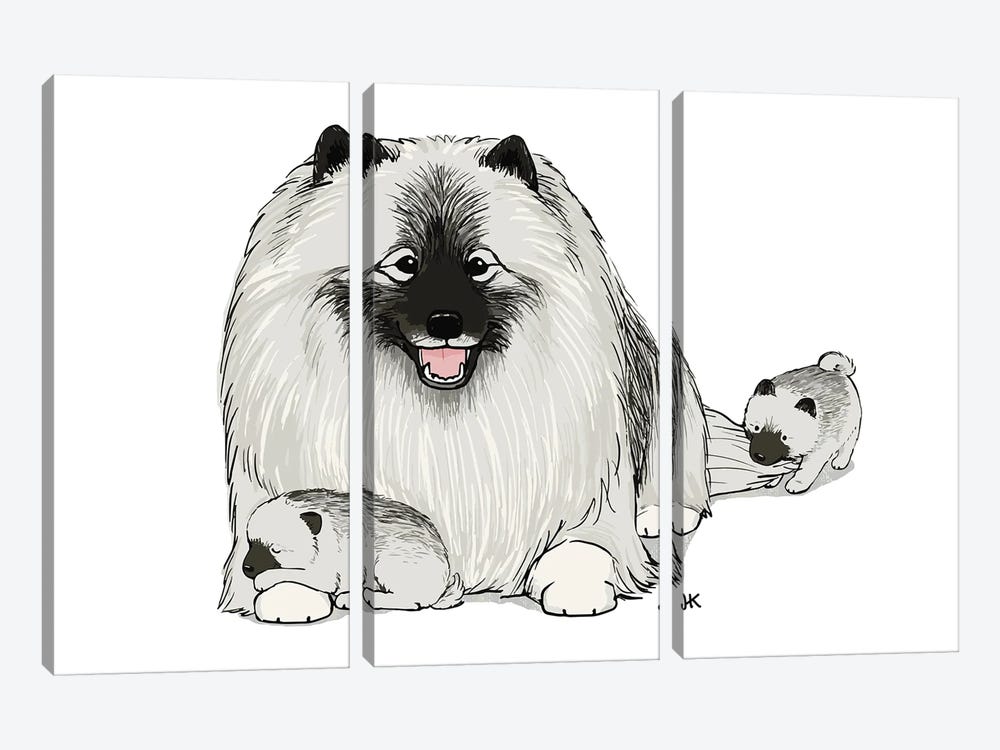 Keeshond With Puppies by Jenn Kay 3-piece Canvas Artwork