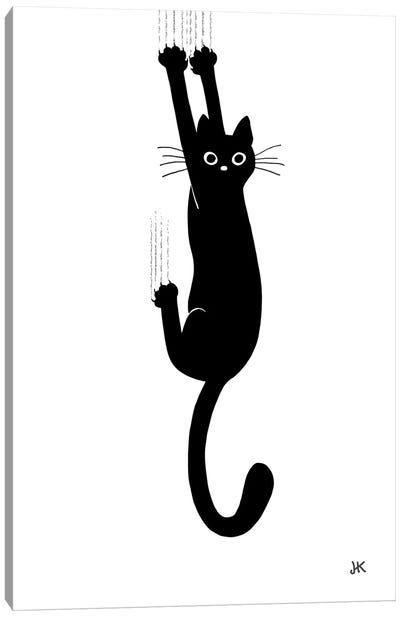 Black Cat Hanging On Canvas Art Print - Jenn Kay