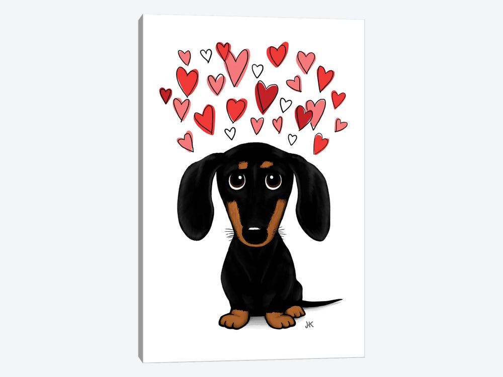Black And Tan Dachshund With Valentine Hearts by Jenn Kay 1-piece Canvas Print
