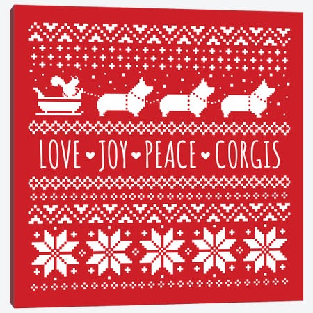 Love Joy Peace Corgis Canvas Print #KYJ55} by Jenn Kay Art Print