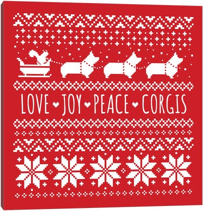 Love Joy Peace Corgis Canvas Art Print - Jenn Kay