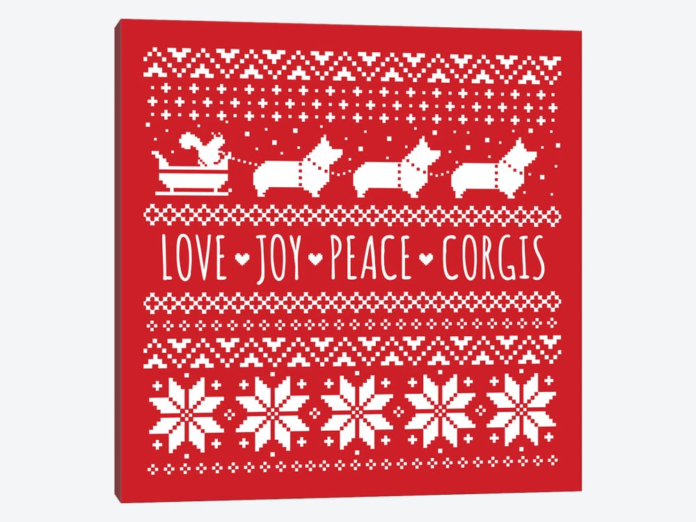 Love Joy Peace Corgis by Jenn Kay 1-piece Canvas Art Print