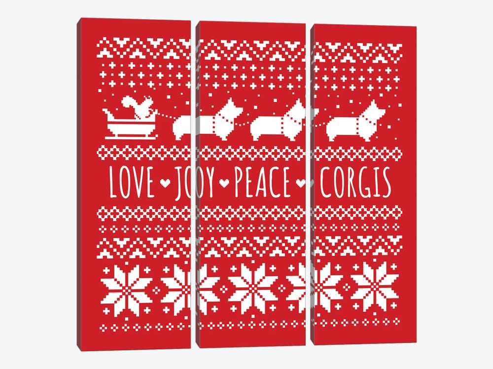 Love Joy Peace Corgis by Jenn Kay 3-piece Art Print