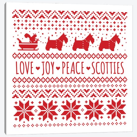 Love Joy Peace Scotties Scottish Terriers Holiday Canvas Print #KYJ57} by Jenn Kay Canvas Art Print