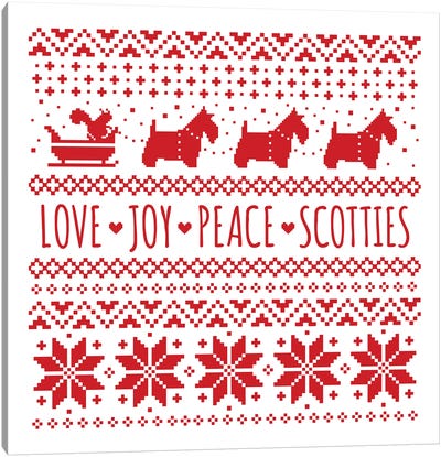Love Joy Peace Scotties Scottish Terriers Holiday Canvas Art Print - Jenn Kay