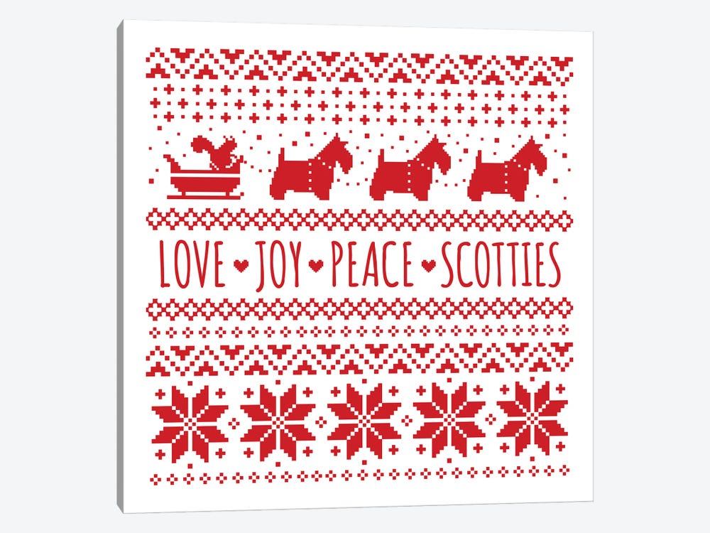 Love Joy Peace Scotties Scottish Terriers Holiday by Jenn Kay 1-piece Canvas Art Print
