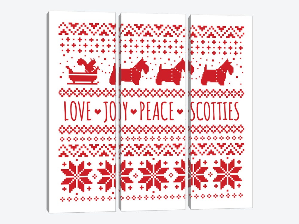 Love Joy Peace Scotties Scottish Terriers Holiday by Jenn Kay 3-piece Art Print