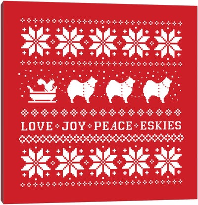 Love Joy Peace Eskies American Eskimo Dogs Holiday Canvas Art Print - Jenn Kay