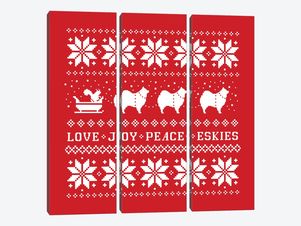 Love Joy Peace Eskies American Eskimo Dogs Holiday by Jenn Kay 3-piece Canvas Art Print
