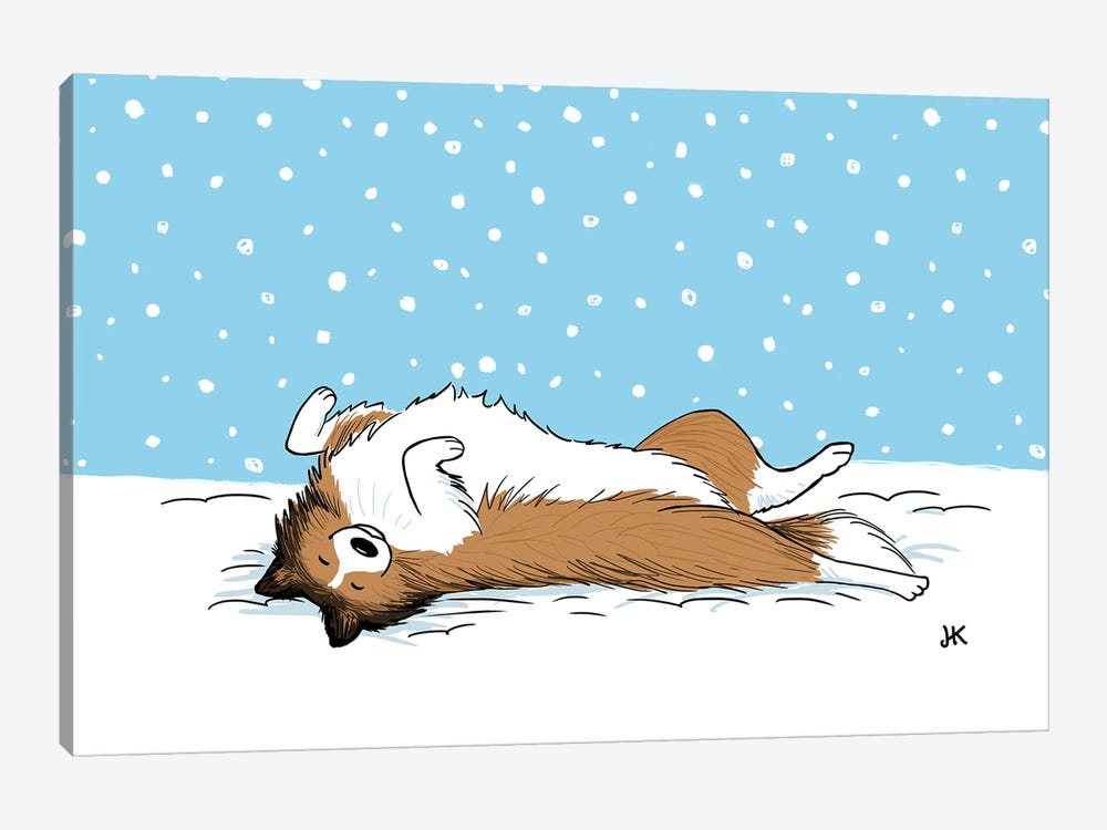 Shetland Sheepdog Winter Holiday by Jenn Kay 1-piece Canvas Art Print