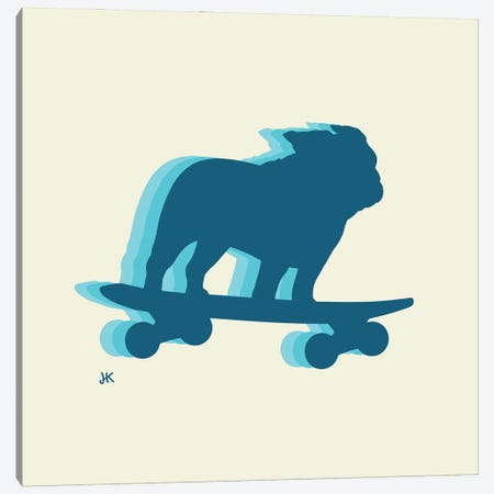 Skateboarding Bulldog Canvas Print #KYJ67} by Jenn Kay Canvas Wall Art