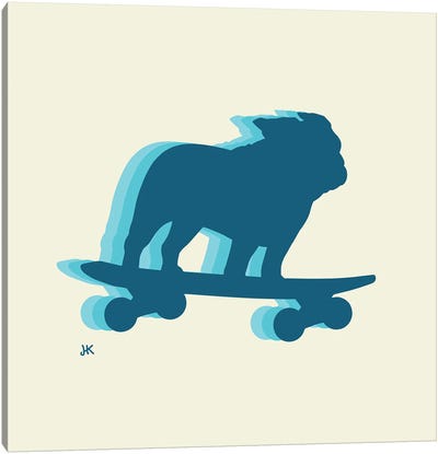 Skateboarding Bulldog Canvas Art Print - Jenn Kay