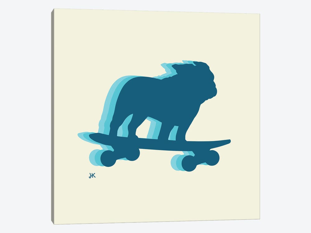 Skateboarding Bulldog by Jenn Kay 1-piece Canvas Art
