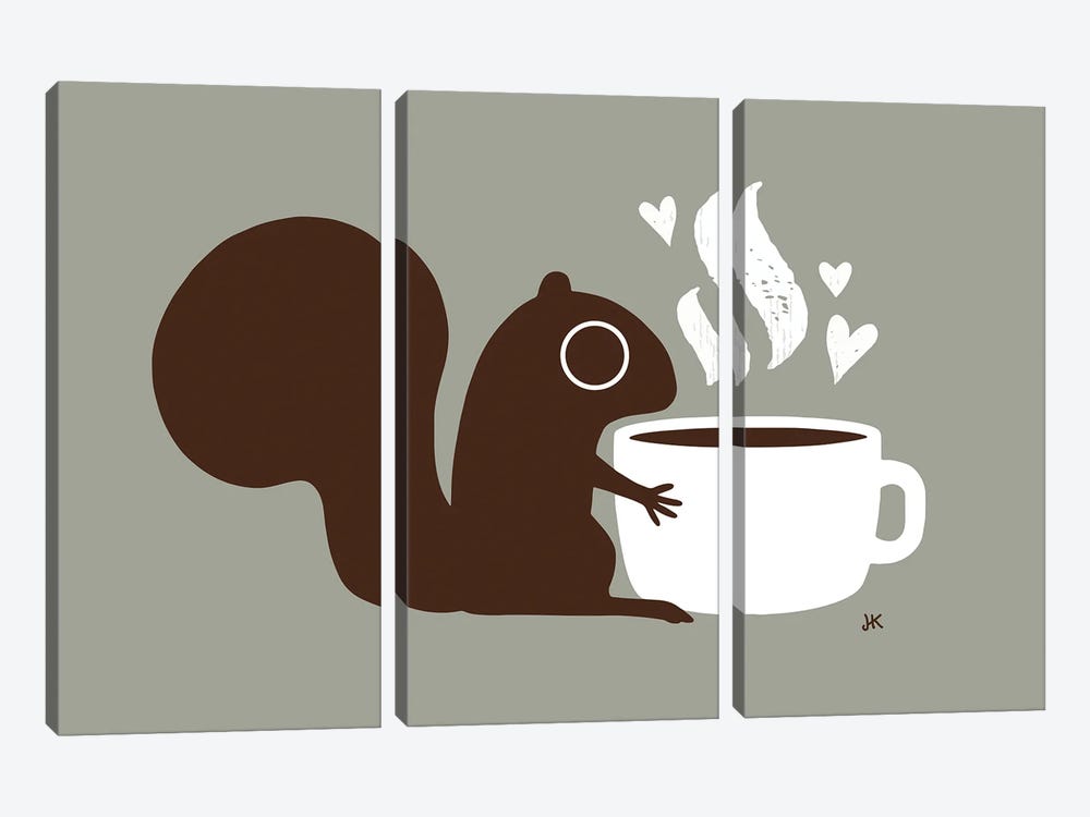 Coffee Squirrel by Jenn Kay 3-piece Canvas Art Print