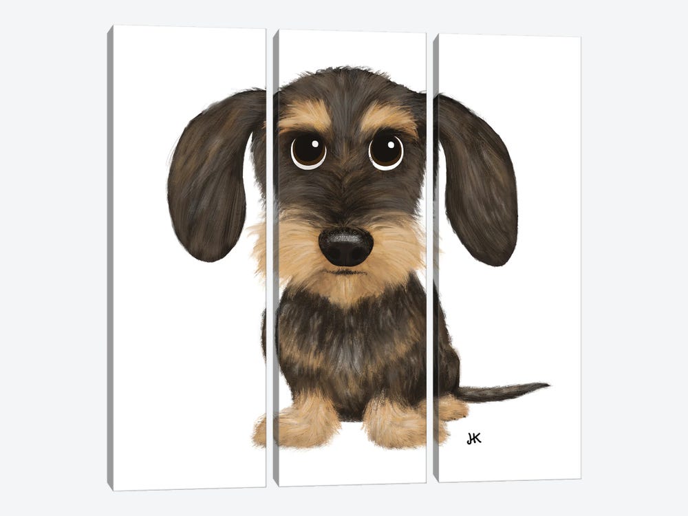 Wirehaired Dachshund Wild Boar And Tan Colored Teckel by Jenn Kay 3-piece Canvas Wall Art