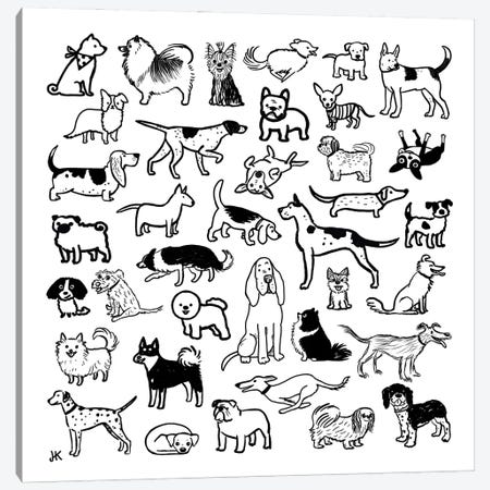 Black And White Dog Sketches Canvas Print #KYJ70} by Jenn Kay Canvas Wall Art