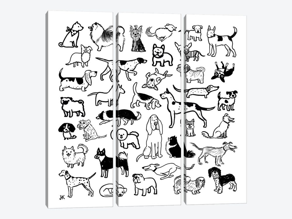 Black And White Dog Sketches by Jenn Kay 3-piece Canvas Artwork