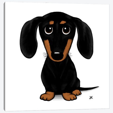Black And Tan Dachshund Cute Cartoon Dog Canvas Print #KYJ72} by Jenn Kay Canvas Wall Art